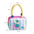 Pink and blue striped thermal lunch bag featuring cute snail illustration and plush handles - Striped Snail