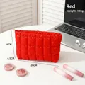 Gevoerde rode gewatteerde cosmetische tas van glanzend waterdicht nylon met ritssluiting - Rood