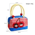 Sac isotherme Cherry Girl à carreaux bleus et rouges avec poignée en peluche jaune - Fille Cerise