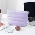 Quilted lavender cosmetic bag with metal zipper in size 22x14x4.5cm for travel storage - Lavender