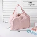 Pink quilted cotton makeup bag in 31x20x14cm size with reinforced handle for travel - Pink