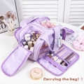 Portable large capacity purple cosmetic bag with multiple compartments and brush slots - Light Purple