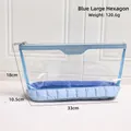 Large blue transparent PVC cosmetic bag with quilted base and gold ENCO STYLE lettering - Large Hexagon Blue