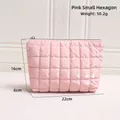 Pink glossy checkered cosmetic bag in small size measuring 22x16x6cm and weighing 50.2g - Pink Small Hexagon