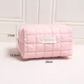 Soft pink quilted puff makeup bag in a cloud-like pillow design with zipper closure - Pink Pillow Bag