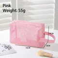 Pink mesh travel cosmetic bag with zipper and hand strap, size 16x8x10cm - Pink