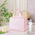 Pink honeycomb mesh makeup bag with dual handles and secure zipper closure for travel - Large / Pink