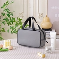 Grey mesh cosmetic bag with portable handle and zipper for travel toiletries - Medium / Black