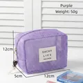 Portable purple mesh cosmetic pouch for travel with zipper and wooden bead charm - Purple