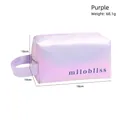 Borsa per trucco olografica viola con finitura laser e pratica maniglia laterale - Viola
