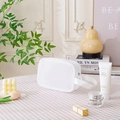 Portable white mesh toiletry bag with large capacity and metal zipper for travel - Small / White