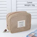 Portable camel mesh toiletry bag for travel with zipper and wooden bead charm - Camel