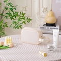 Creamy large capacity makeup bag with woven texture and portable handle for travel - Small / Off White