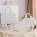 3-piece white mesh travel organizer set with handles for cosmetics and toiletries - Three-Piece Set / White
