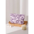 Plush purple leopard print makeup bag with soft faux fur texture and brand label - Large / Purple Heart