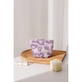 Purple heart pattern fuzzy makeup bag with soft plush fabric and H&R logo tag - Small / Purple Heart