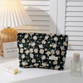Florale Kosmetiktasche mit Gänseblümchen-Stickerei aus schwarzem Samt, Reise-Organizer - Schwarze Gänseblümchen Groß