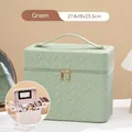 Mint green water ripple makeup organizer box with multi-layer folding trays and mirror - Matcha Green