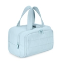 Hellblaue gesteppte Kulturtasche mit großer Öffnung und zwei Reißverschlussfächern - Blau