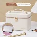 White faux leather makeup box with LED mirror and gold Babe Queen logo small size - LED Mirror (Small) / 19.5X14X13.5 / Beige