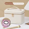 Cream PU leather makeup bag with built-in mirror and gold zipper 19.5x13.5x14cm - No Light (Small) / 19.5X14X13.5 / White