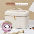 Crèmekleurige PU-leren make-uptas medium formaat met ingebouwde spiegel en gouden rits - Zonder Licht (Middel) / 22X15X15.5 / Wit