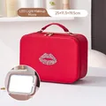 Portable red leather makeup case with LED mirror and glittery lip design, 25x11x19.5cm - LED Light with Mirror Style / Red