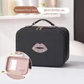 Beauty case nero con labbra di strass, specchio integrato e fodera rosa - Stile Specchio Standard / Nero