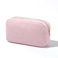 Beauty case in velluto a coste rosa con strisce verticali e zip dorata elegante - Rosa