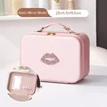 Borsa trucchi rosa in pelle PU con labbra di strass e specchio interno incluso - Stile Specchio Standard / Rosa