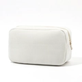Borsa da trucco portatile in velluto a coste bianco con strisce e cerniera dorata - Beige