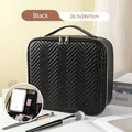 Black large capacity makeup bag with LED mirror and V-quilted faux leather finish - Detachable Mirror LED 3-Color Light / Classic Black