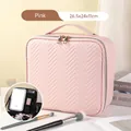 Pink quilted travel makeup case with LED mirror and organized compartments 26.5x24x11cm - Detachable Mirror LED 3-Color Light / First Love Pink