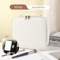 White large makeup case with V-shaped quilting and LED mirror, size 26.5x24x11cm - Detachable Mirror LED 3-Color Light / Moonlight White