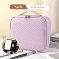 Purple quilted vanity case with LED mirror and brush slots, 26.5x24x11cm size - Detachable Mirror LED 3-Color Light / Violet