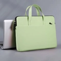 Minimalist mint green laptop sleeve bag with reinforced handle and front zipper pocket - Green