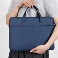 Sacoche pour ordinateur bleu foncé en tissu texturé, version à main et bandoulière mixte - Bleu