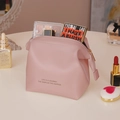 Cloud cosmetic bag in dusty rose PU leather with elegant gold zipper and minimalist text - Shell Pink