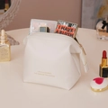Portable cream cloud makeup bag with gold zipper and stylish motivational lettering - Shell White