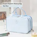 Himmelblaue gesteppte Kosmetiktasche mit Schmetterlingsmuster und mehrlagigem Design - Dreischichtige Fachtasche / Himmelblau