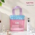 Tragbare hellrosa Netztasche für Kosmetik mit lila Griff und blauem Reißverschluss - Hellrosa