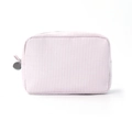 Borsa cosmetica in seersucker a righe bianche e rosa con cerniera in metallo - Rosa