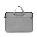 Business laptop briefcase in grey melange fabric with front zipper pocket and top handle - Gray
