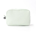 Borsa per cosmetici in seersucker a righe verde chiaro e bianco con zip argentata - verde chiaro