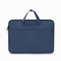 Minimalist navy blue laptop sleeve with top handle and front zipper pocket - Blue