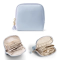 Organizzatore gioielli azzurro in pelle PU con nappa e scomparti interni multistrato - Celeste (Fodera Bianca)