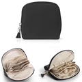 Pochette nera per trucchi con cerniera a nappa e scomparti beige per gioielli e orologi - Nero (Fodera Bianca)