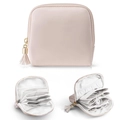 Organizzatore per gioielli in pelle PU rosa con cerniera a nappa e divisori interni - Rosa (Fodera Bianca)