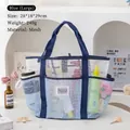 Large blue mesh beach bag 28x18x29cm with multi-pockets for travel and swimming - Large / Sky Blue