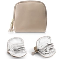 Organizer per gioielli portatile in pelle beige con cerniera a nappa e scomparti multipli - Marrone (Fodera Bianca)